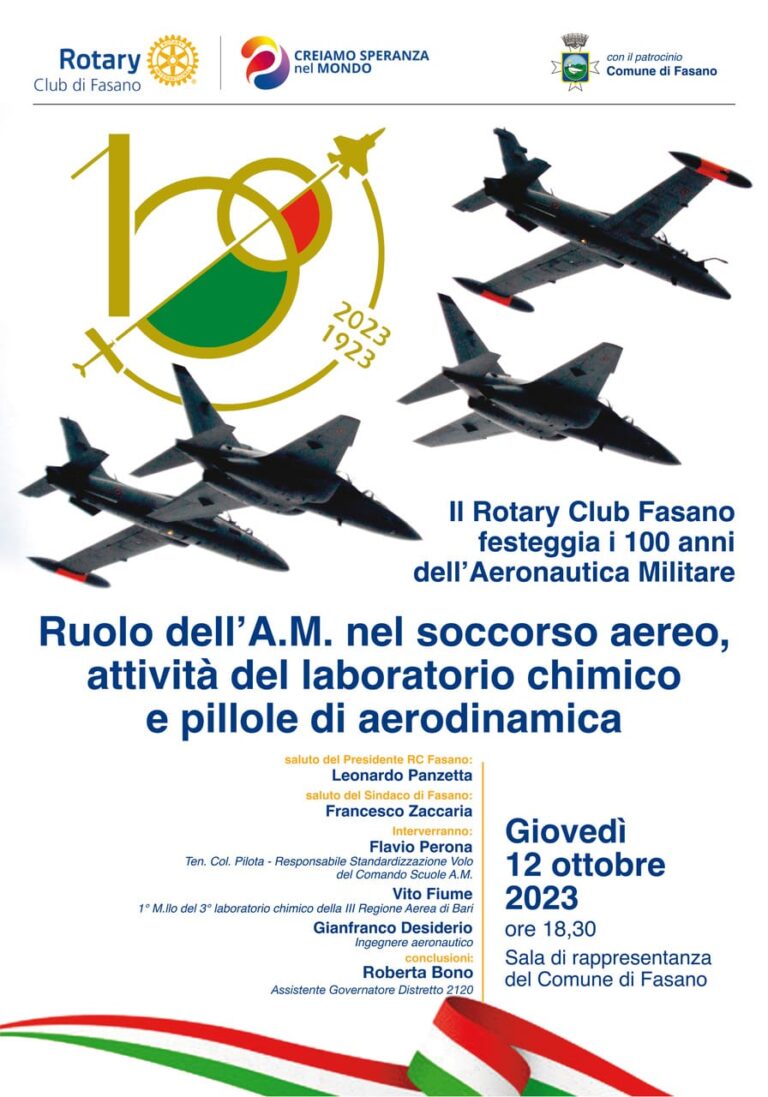 Il Rotary Club di Fasano festeggia i 100 anni dell’ Aeronautica Militare Il Rotary Club di Fasano festeggia i 100 anni dell' Aeronautica Militare - Osservatorio Fasano
