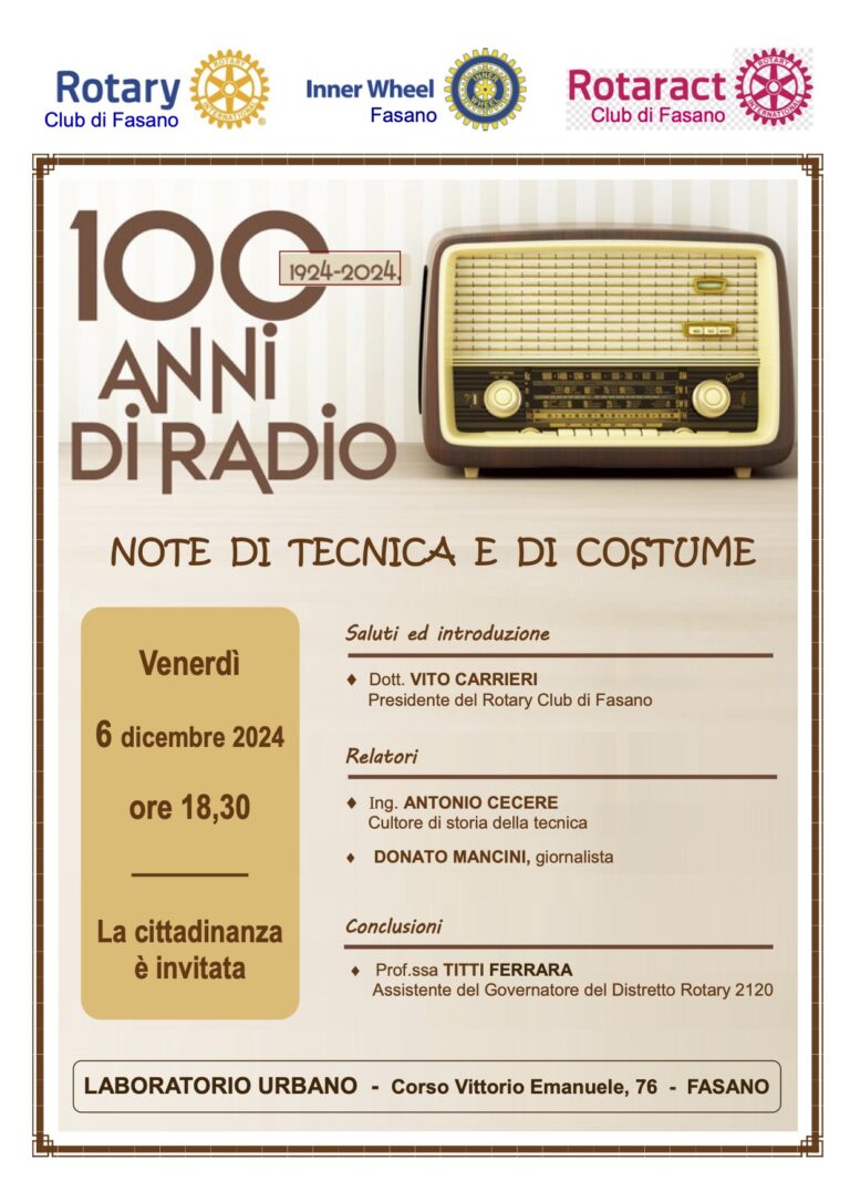 “100 anni di radio 1924-2024. Note di tecnica e di costume” - Osservatorio Fasano