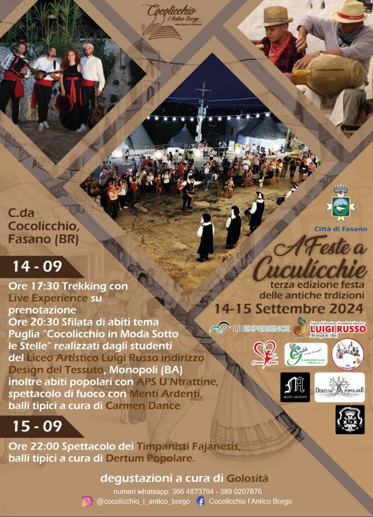 14 e 15 settembre torna “a fest a Cuculicchie – 3ª edizione della “Festa degli antichi mestieri”. 14 e 15 settembre torna "a fest a Cuculicchie - 3ª edizione della "Festa degli antichi mestieri". - Osservatorio Fasano
