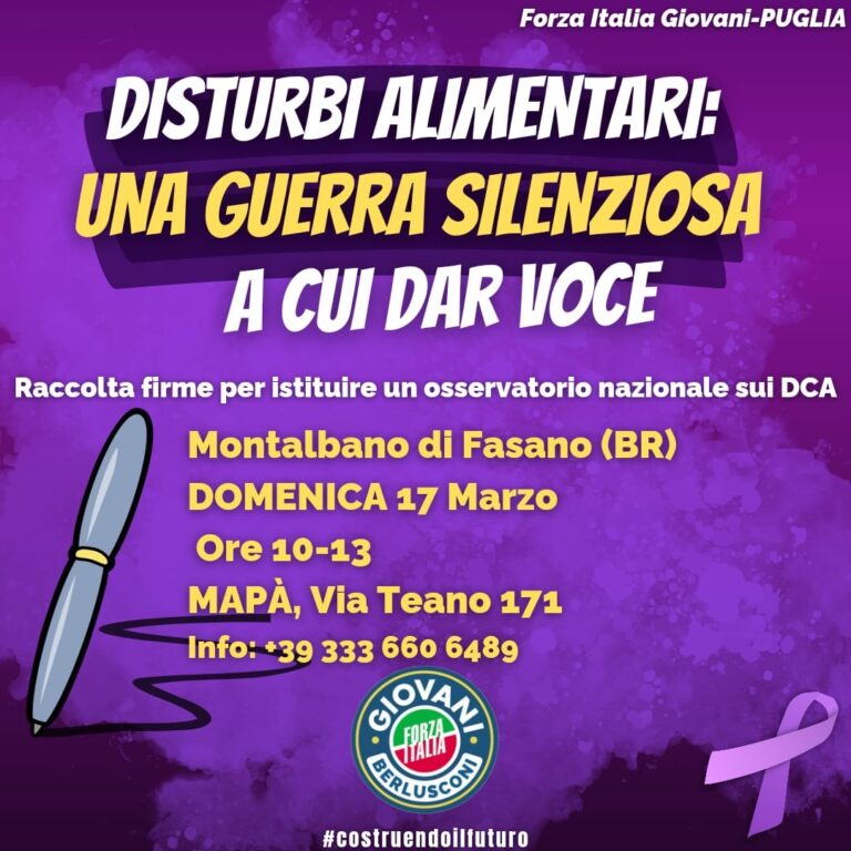 Raccolta firme finalizzata all'istituzione di un Osservatorio Nazionale sui Disturbi del Comportamento Alimentare - Osservatorio Fasano