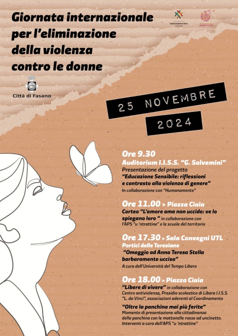 Fasano celebra La Giornata internazionale per l’eliminazione della violenza contro le donne Fasano celebra La Giornata internazionale per l'eliminazione della violenza contro le donne - Osservatorio Fasano