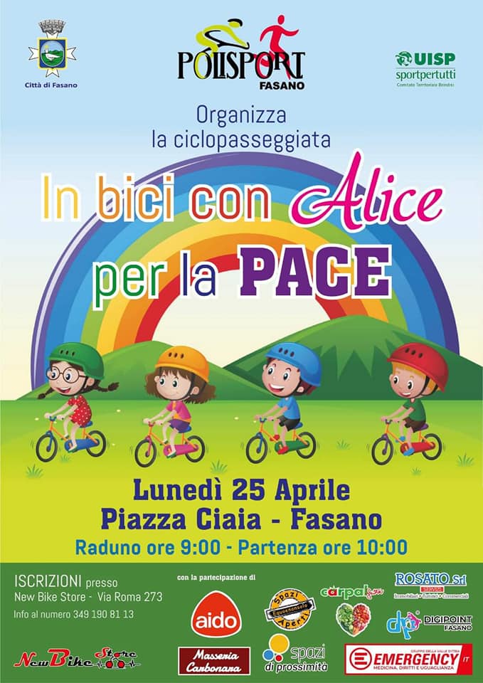 Il 25 aprile ‘In bici con Alice per la Pace’ Il 25 aprile 'In bici con Alice per la Pace' - Osservatorio Fasano