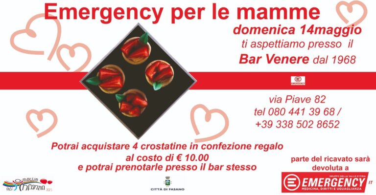 EMERGENCY-ONG Onlus: la Festa della Mamma con i biscotti del Bar Venere - Osservatorio Fasano