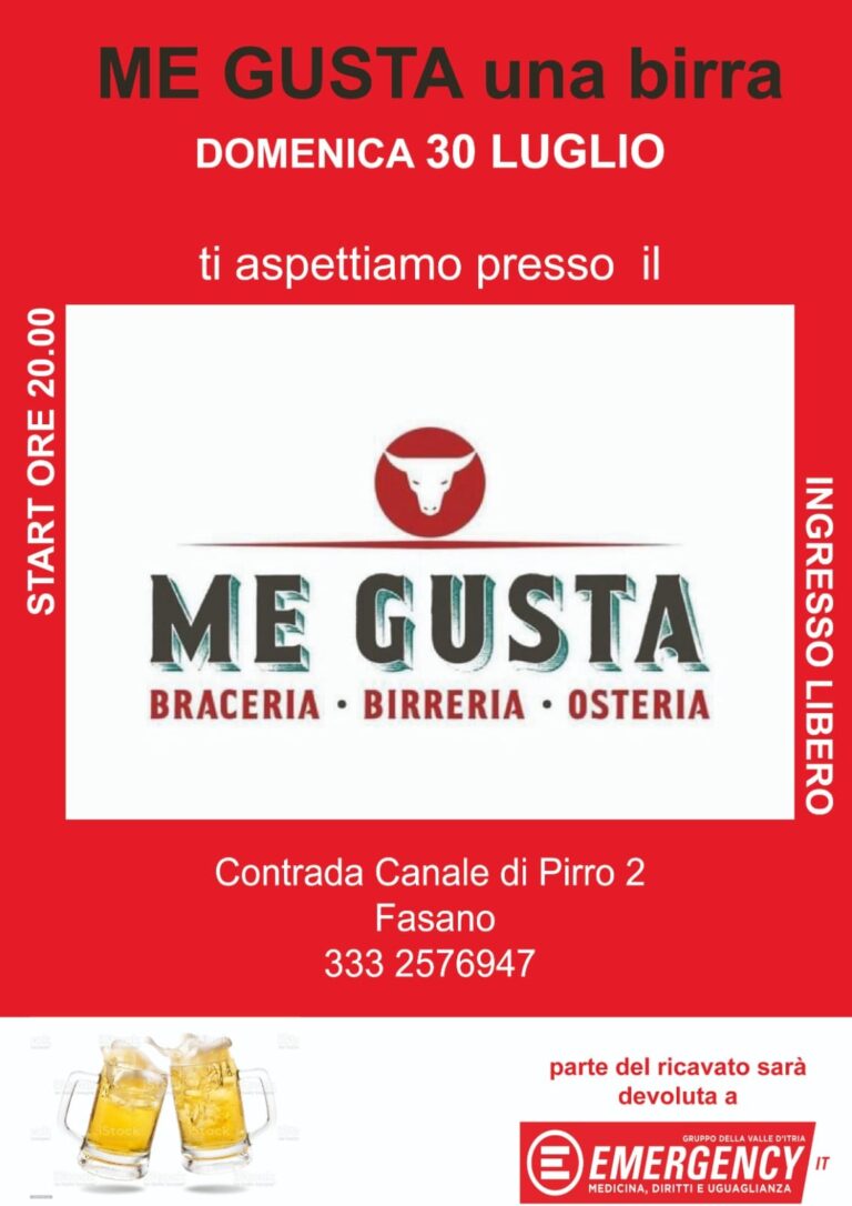 "ME GUSTA una birra" a sostegno di EMERGENCY - Osservatorio Fasano