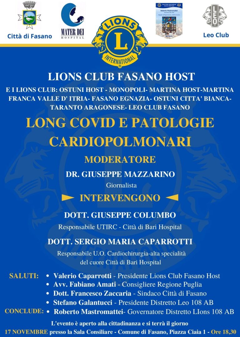 Incontro su ‘Long Covid e le Patologie Cardio Polmonari’ Incontro su 'Long Covid e le Patologie Cardio Polmonari' - Osservatorio Fasano