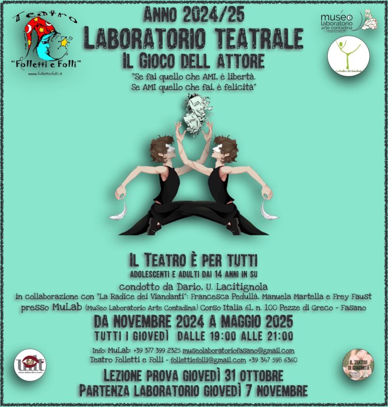 Al MuLab torna il laboratorio teatrale "Il Gioco dell’attore “ - Osservatorio Fasano
