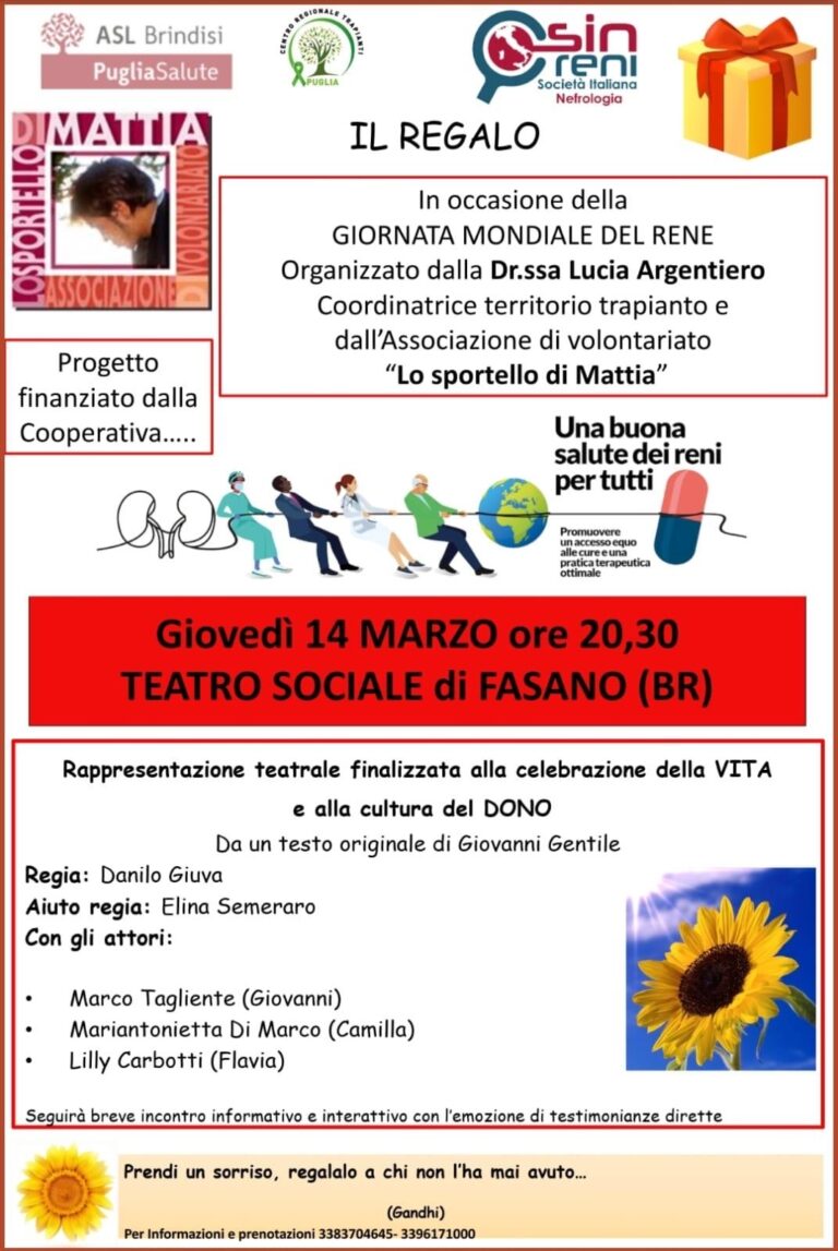 Una storia d’amore e rinascita: “Il Regalo” arriva sul palco del Teatro Sociale di Fasano Una storia d'amore e rinascita: "Il Regalo" arriva sul palco del Teatro Sociale di Fasano - Osservatorio Fasano
