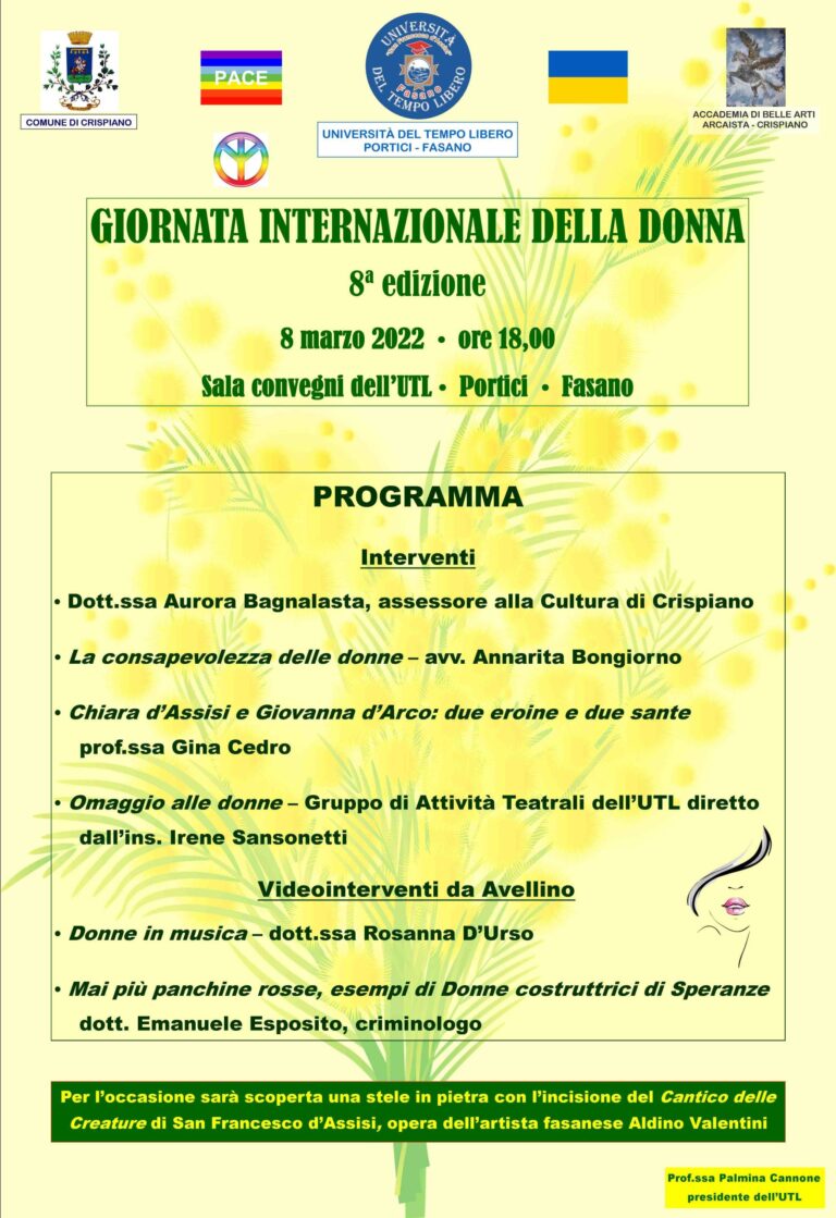 L'8 marzo si celebrano all'UTL la Pace e la Giornata Internazionale della donna - Osservatorio Fasano