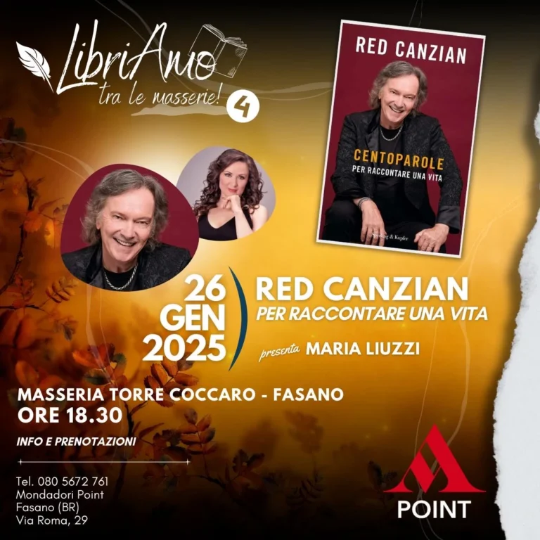 “LibriAmo… tra le masserie!”, Red Canzian e le sue “Centoparole” protagonisti della rassegna Mondadori Point “LibriAmo… tra le masserie!”, Red Canzian e le sue “Centoparole” protagonisti della rassegna Mondadori Point - Osservatorio Fasano