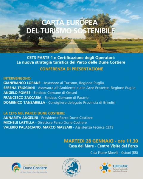 Nuova strategia di sviluppo turistico del Parco Naturale Regionale Dune Costiere, nell’ambito della Carta Europea del Turismo Sostenibile (CETS) Nuova strategia di sviluppo turistico del Parco Naturale Regionale Dune Costiere, nell’ambito della Carta Europea del Turismo Sostenibile (CETS) - Osservatorio Fasano