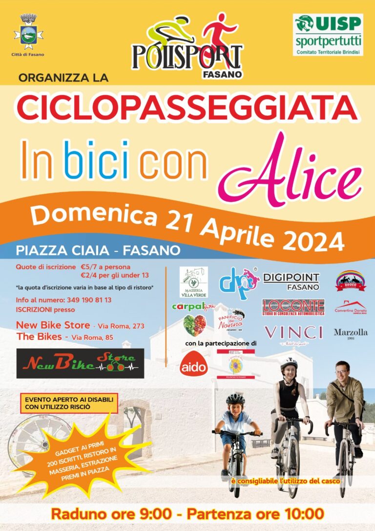 Torna a Fasano la ciclopasseggiata «In bici con Alice» Torna a Fasano la ciclopasseggiata «In bici con Alice» - Osservatorio Fasano