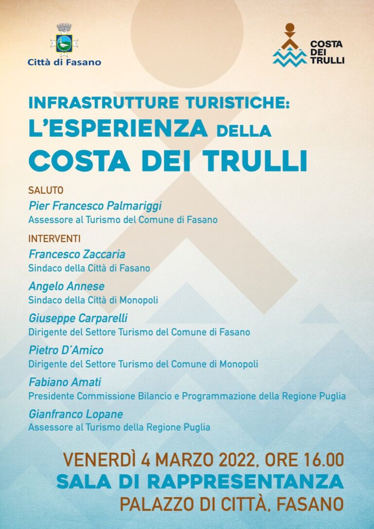 «Costa dei Trulli», convegno il 4 marzo al Comune di Fasano - Osservatorio Fasano