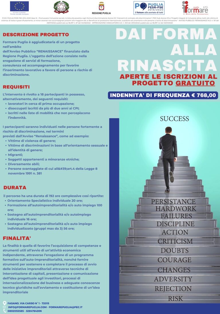 Formare Puglia: nuovi corsi di formazione gratuiti per persone a rischio di discriminazione - Osservatorio Fasano