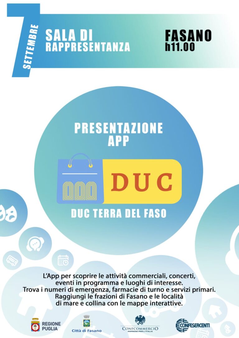 DUC «Terra del Faso»: giovedì 7 settembre si presenta la piattaforma digitale gratuita DUC «Terra del Faso»: giovedì 7 settembre si presenta la piattaforma digitale gratuita - Osservatorio Fasano
