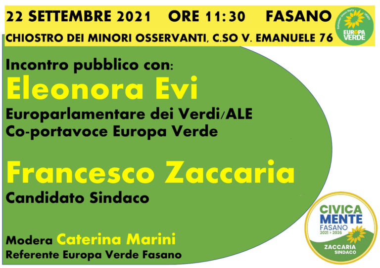 L'eurodeputato dei Verdi Eleonora Evi a Fasano a sostegno dei candidati di Europa Verde e del candidato sindaco Francesco Zaccaria - Osservatorio Fasano