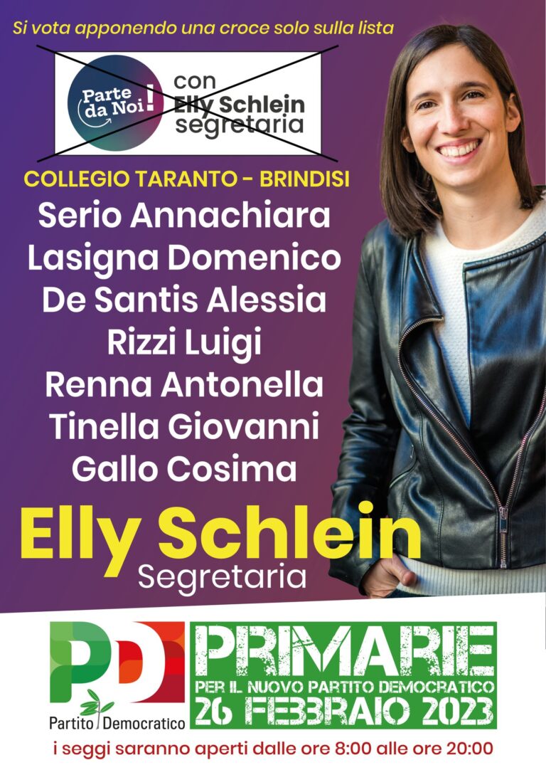 Primarie PD l’appello al voto della mozione Schlein: «Per noi non esistono mezze misure, o il PD cambia, o trasformiamo il PD in un partito del popolo, per il popolo e tra il popolo, o viene meno il senso della sua esistenza» Primarie PD l'appello al voto della mozione Schlein: «Per noi non esistono mezze misure, o il PD cambia, o trasformiamo il PD in un partito del popolo, per il popolo e tra il popolo, o viene meno il senso della sua esistenza» - Osservatorio Fasano
