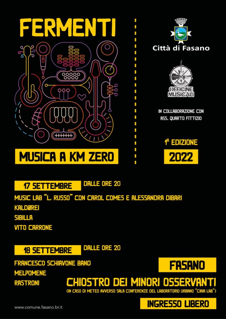 Sabato 10 settembre presentazione FESTIVAL "FERMENTI - MUSICA A KM ZERO" - Osservatorio Fasano
