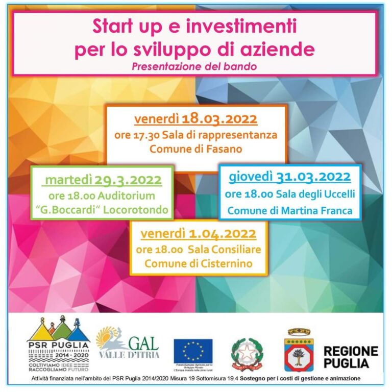 Gal Valle d’Itria, il 18 marzo presentazione del nuovo bando start up e investimenti per lo sviluppo di aziende - Osservatorio Fasano
