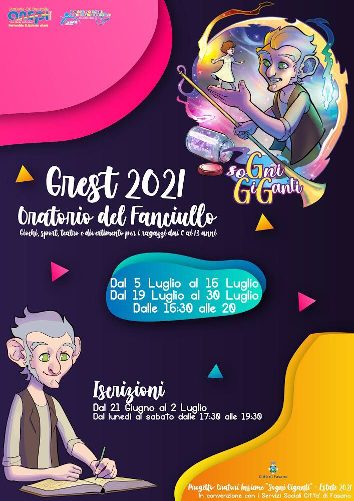 Grest 2021, si sogna in grande negli oratori di Fasano Grest 2021, si sogna in grande negli oratori di Fasano - Osservatorio Fasano