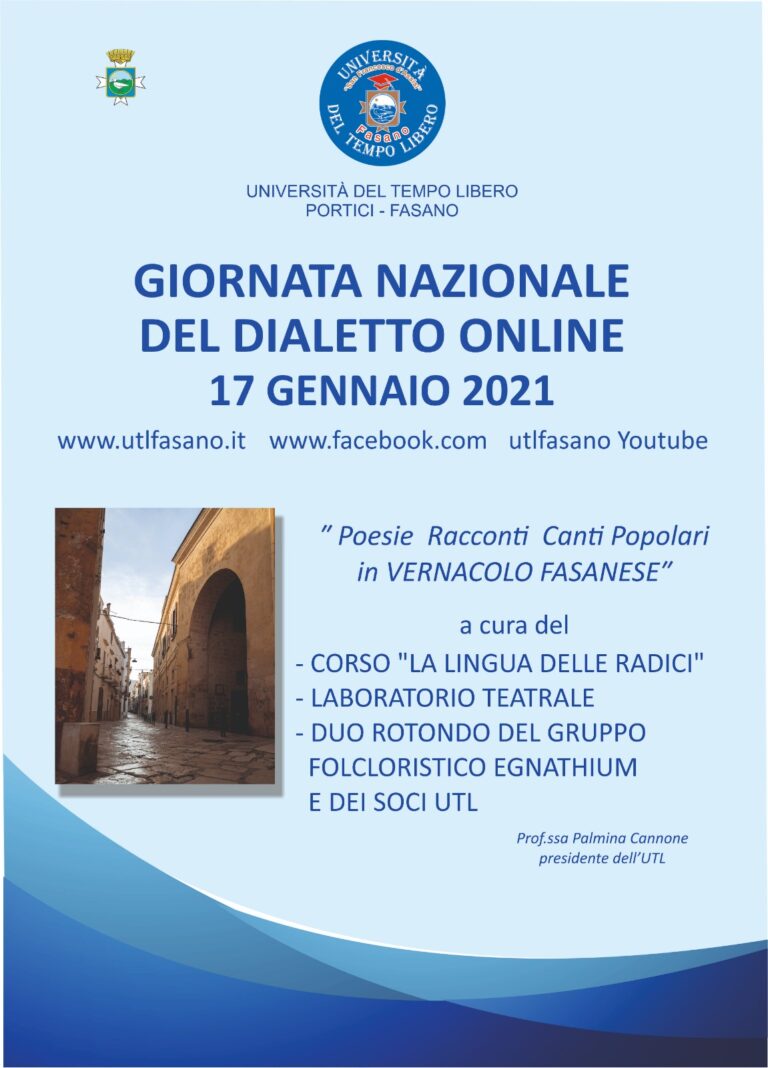 L'Università del Tempo Libero celebra online la Giornata Nazionale del Dialetto - Osservatorio Fasano