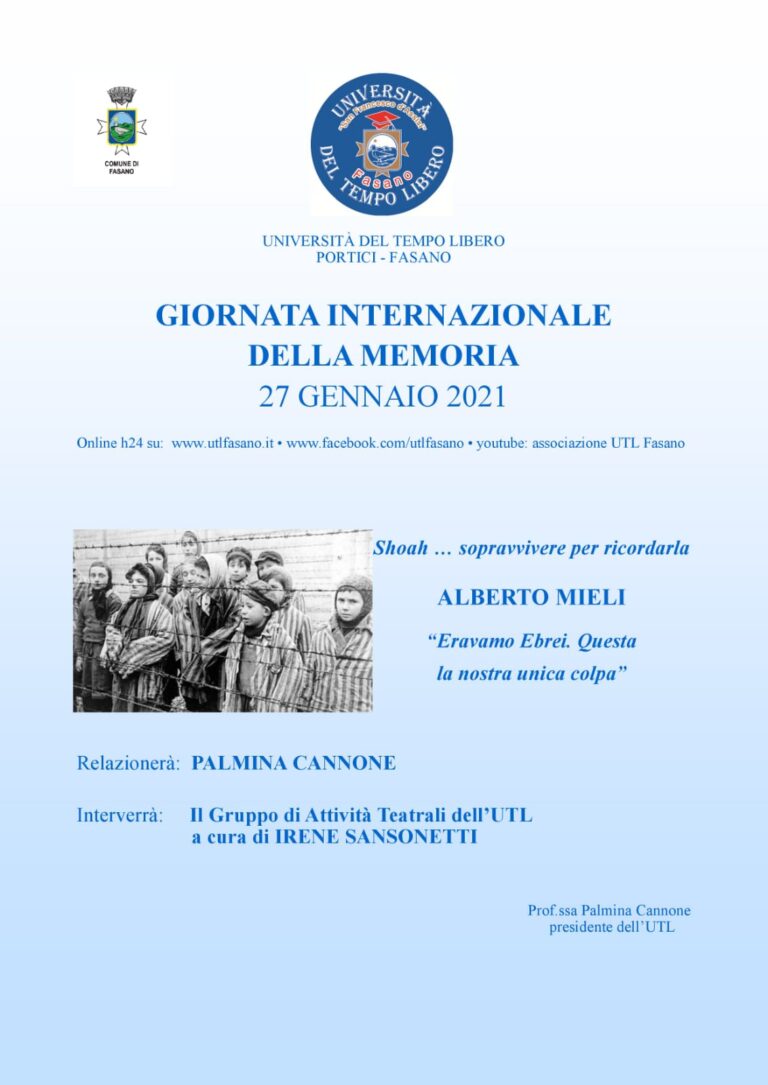 L'UTL celebra online la Giornata Internazionale della Memoria - Osservatorio Fasano