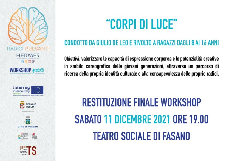 Progetto ‘Hermes’: appuntamento al Teatro Sociale l’11 dicembre con Corpi di Luce Progetto 'Hermes': appuntamento al Teatro Sociale l'11 dicembre con Corpi di Luce - Osservatorio Fasano
