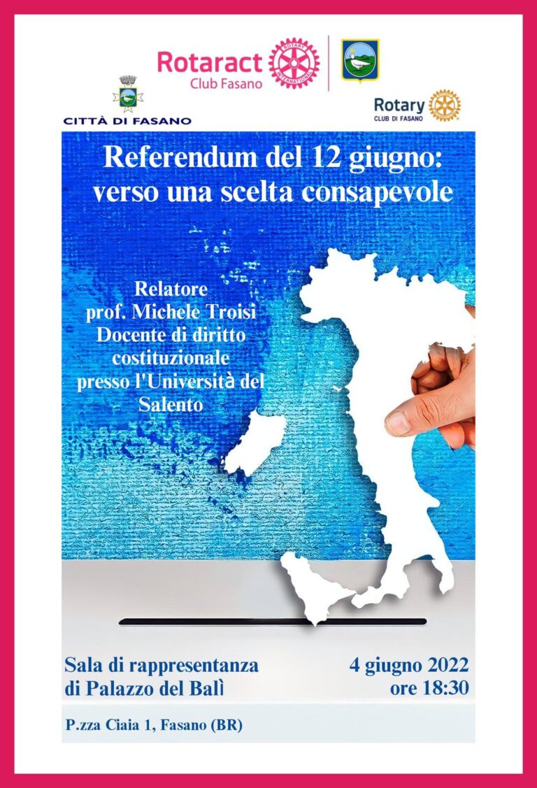 Il Rotaract Club Fasano organizza un'incontro sulla tematica «Il Referendum del 12 giugno: verso una scelta consapevole» - Osservatorio Fasano