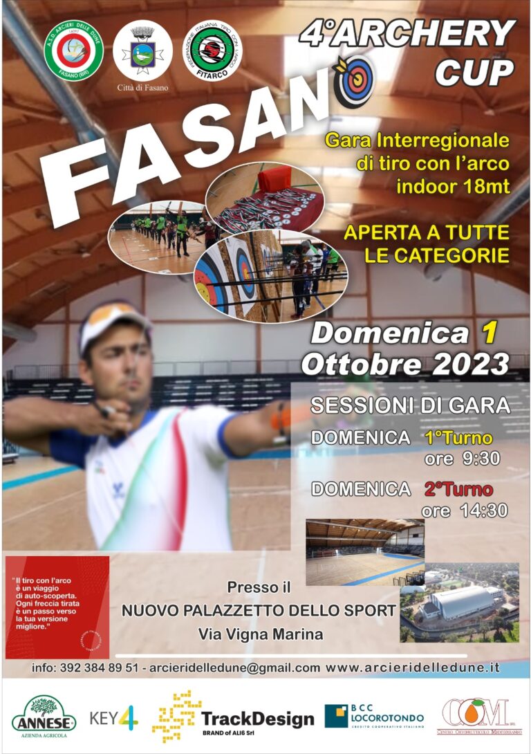 Domenica 1° ottobre al Palazzetto il 4° FASANO ARCHERY CUP 2023 - Osservatorio Fasano