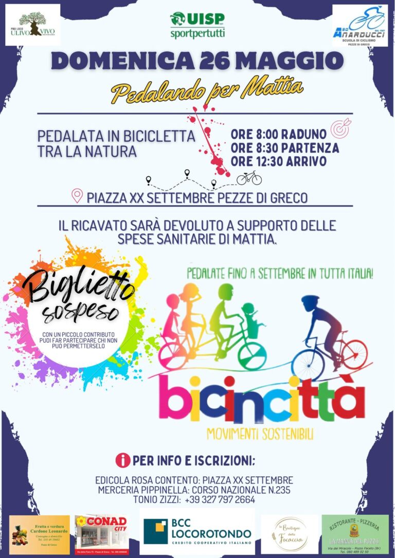 Tutto pronto per la Bicincittà 2024 "Pedalando per Mattia" a Pezze di Greco - Osservatorio Fasano