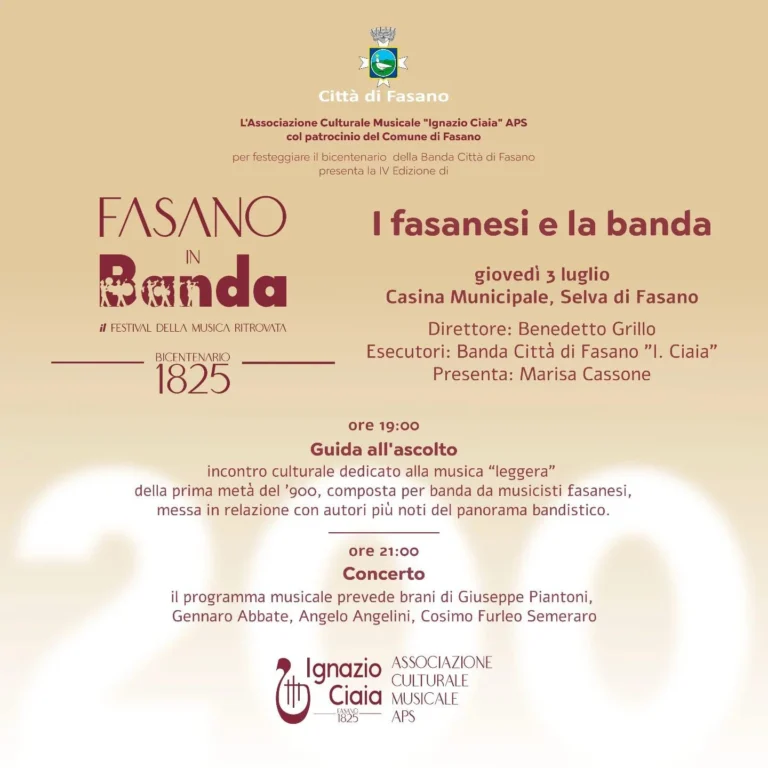 Fasano in festa per il bicentenario della sua Banda: un viaggio nella musica ritrovata Fasano in festa per il bicentenario della sua Banda: un viaggio nella musica ritrovata - Osservatorio Fasano