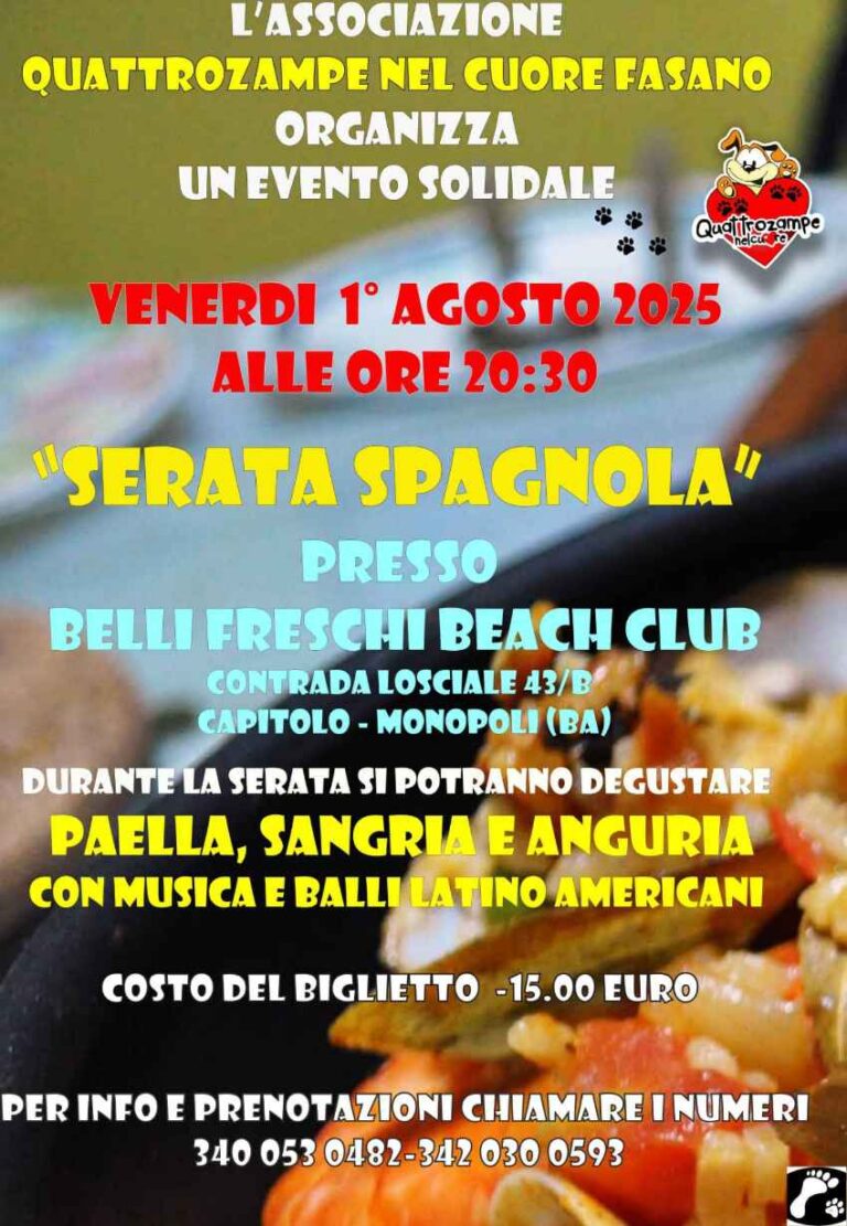 Una Serata Spagnola per sostenere i nostri amici a quattro zampe! - Osservatorio Fasano