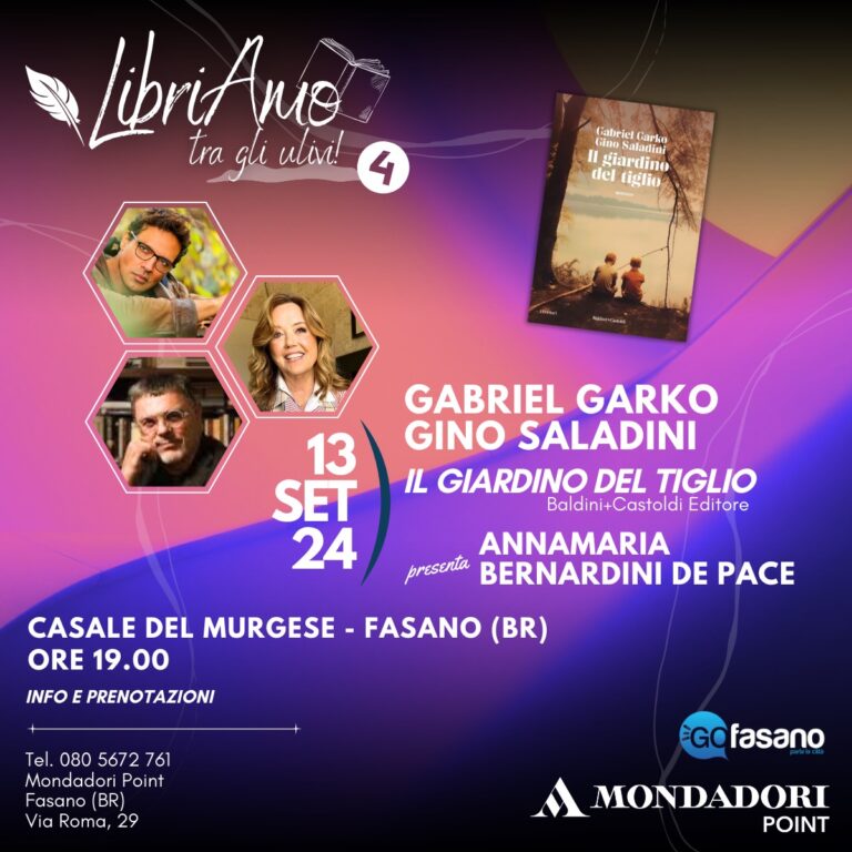 “LibriAmo… tra gli ulivi!”, a Fasano Gabriel Garko presenta “Il giardino del tiglio” “LibriAmo… tra gli ulivi!”, a Fasano Gabriel Garko presenta “Il giardino del tiglio” - Osservatorio Fasano