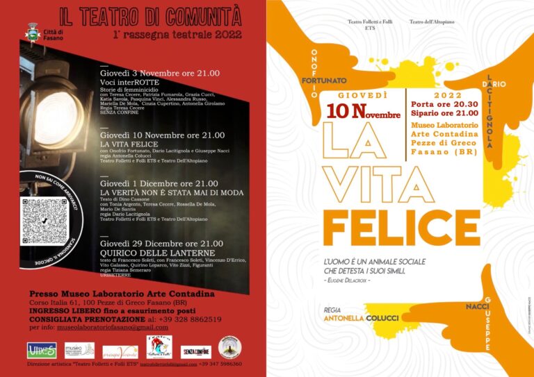 Teatro di Comunità: giovedì 10 il secondo spettacolo - Osservatorio Fasano