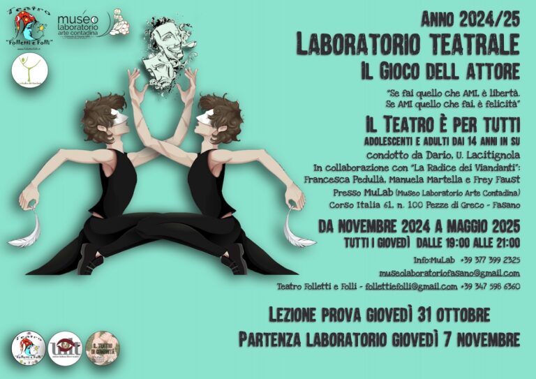 Al via il Laboratorio Teatrale " Il Gioco dell'Attore" dell'associazione Teatro Folletti e Folli - Osservatorio Fasano