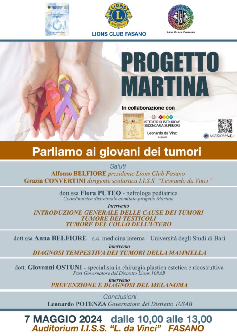 I Lions di Fasano incontrano gli studenti per il “Progetto Martina” - Osservatorio Fasano