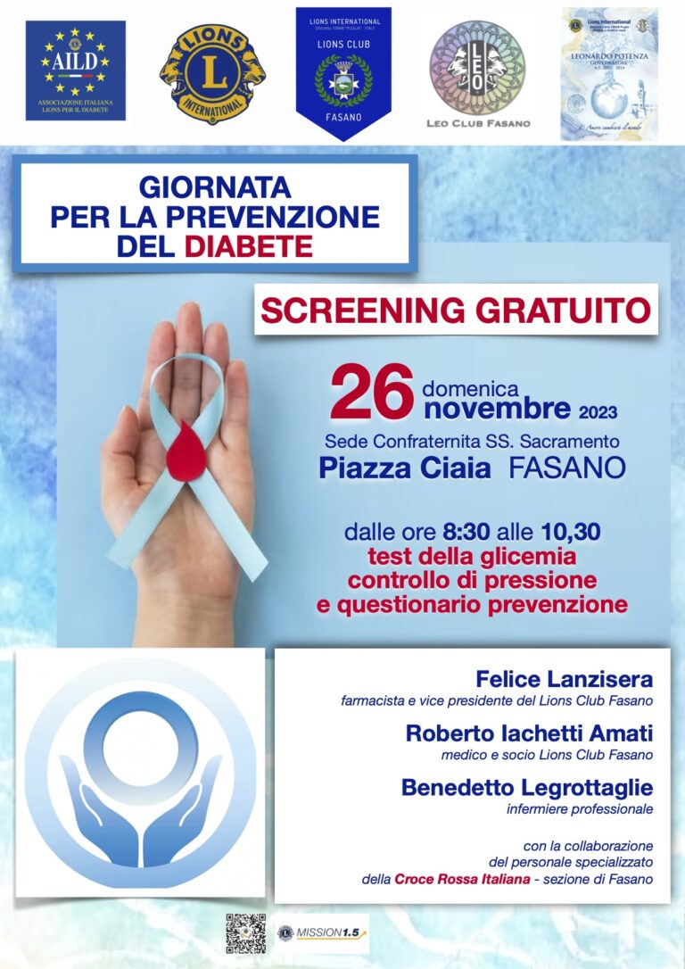Lions club Fasano e la giornata per la prevenzione del diabete - Osservatorio Fasano