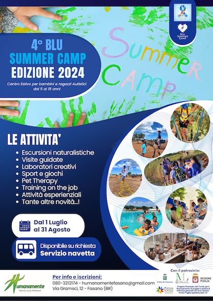 “4° Blu Summer Camp – Al via la nuova edizione del Centro Estivo dedicato all’Autismo” “4° Blu Summer Camp – Al via la nuova edizione del Centro Estivo dedicato all’Autismo” - Osservatorio Fasano