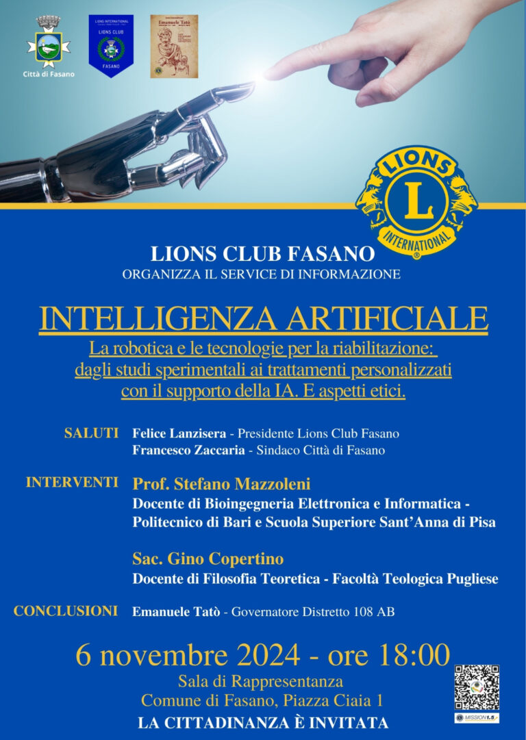 Il Lions Club Fasano discute di intelligenza artificiale Il Lions Club Fasano discute di intelligenza artificiale - Osservatorio Fasano