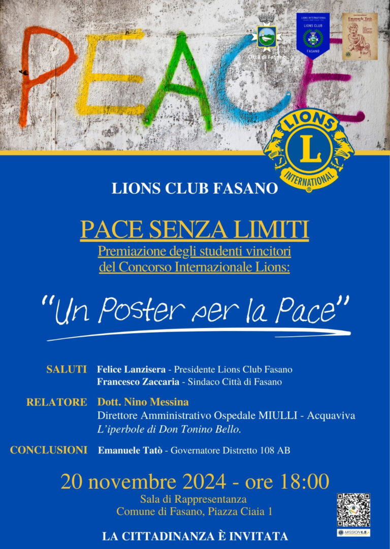 Il Lions Club Fasano premia i ragazzi vincitori del concorso internazionale “Un poster per la pace” edizione 2024. Il Lions Club Fasano premia i ragazzi vincitori del concorso internazionale “Un poster per la pace” edizione 2024. - Osservatorio Fasano