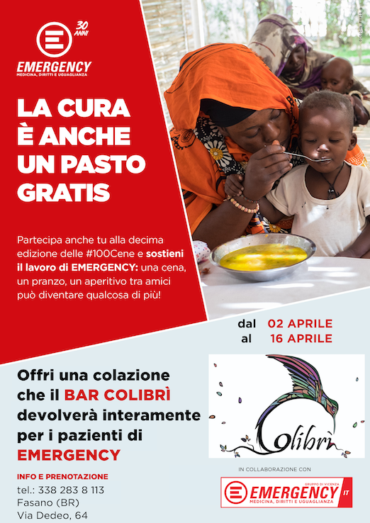 10ª edizione 100 Cene per Emergency al Colibrì 10ª edizione 100 Cene per Emergency al Colibrì - Osservatorio Fasano