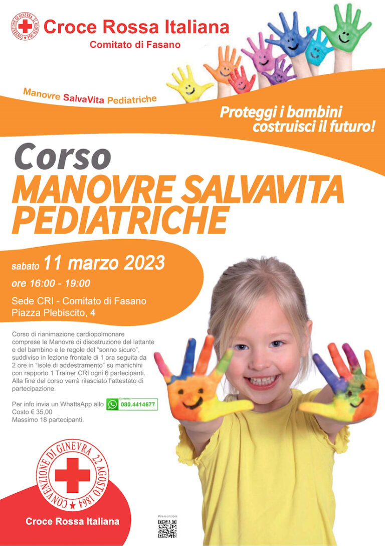 Sabato 11 marzo la Croce Rossa di Fasano terrà un corso di Manovre Salvavita Pediatriche - Osservatorio Fasano