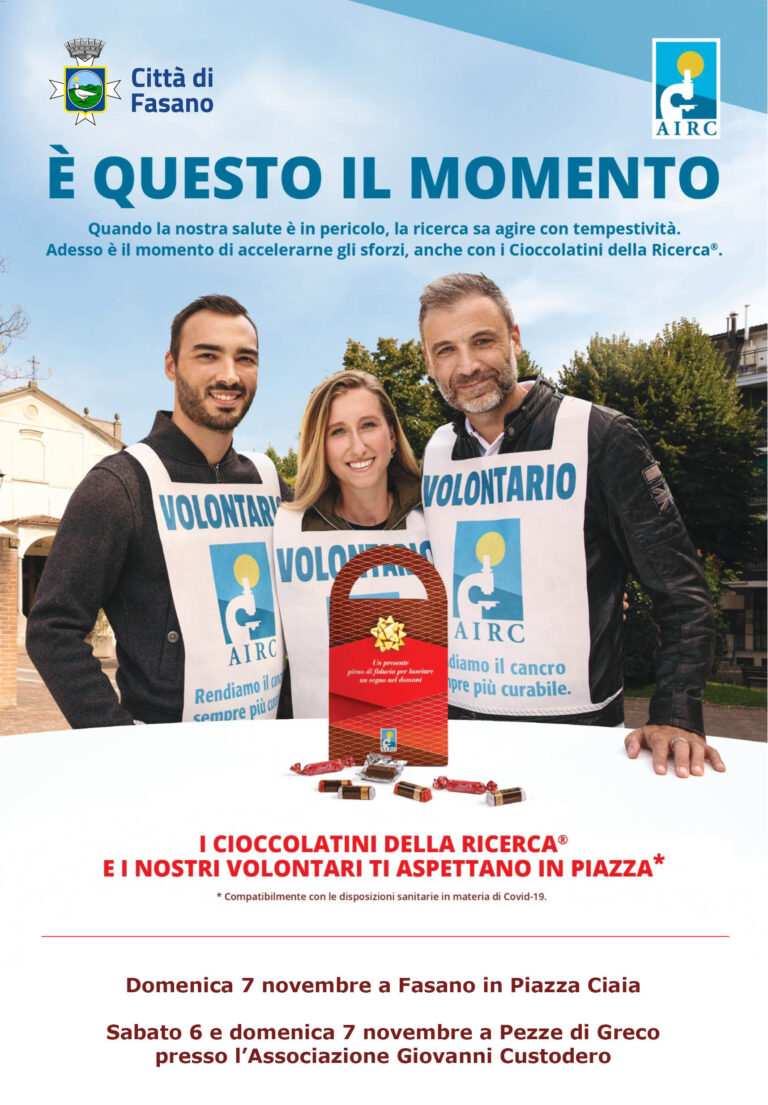 AIRC porta in piazza i ‘Cioccolatini della Ricerca’ AIRC porta in piazza i 'Cioccolatini della Ricerca' - Osservatorio Fasano
