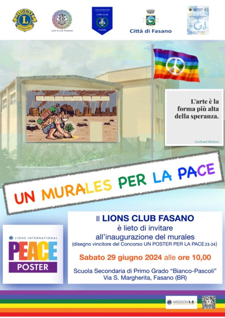 Il Lions Club ed il Leo Club di Fasano inaugurano il “Murales per la pace” Il Lions Club ed il Leo Club di Fasano inaugurano il “Murales per la pace” - Osservatorio Fasano