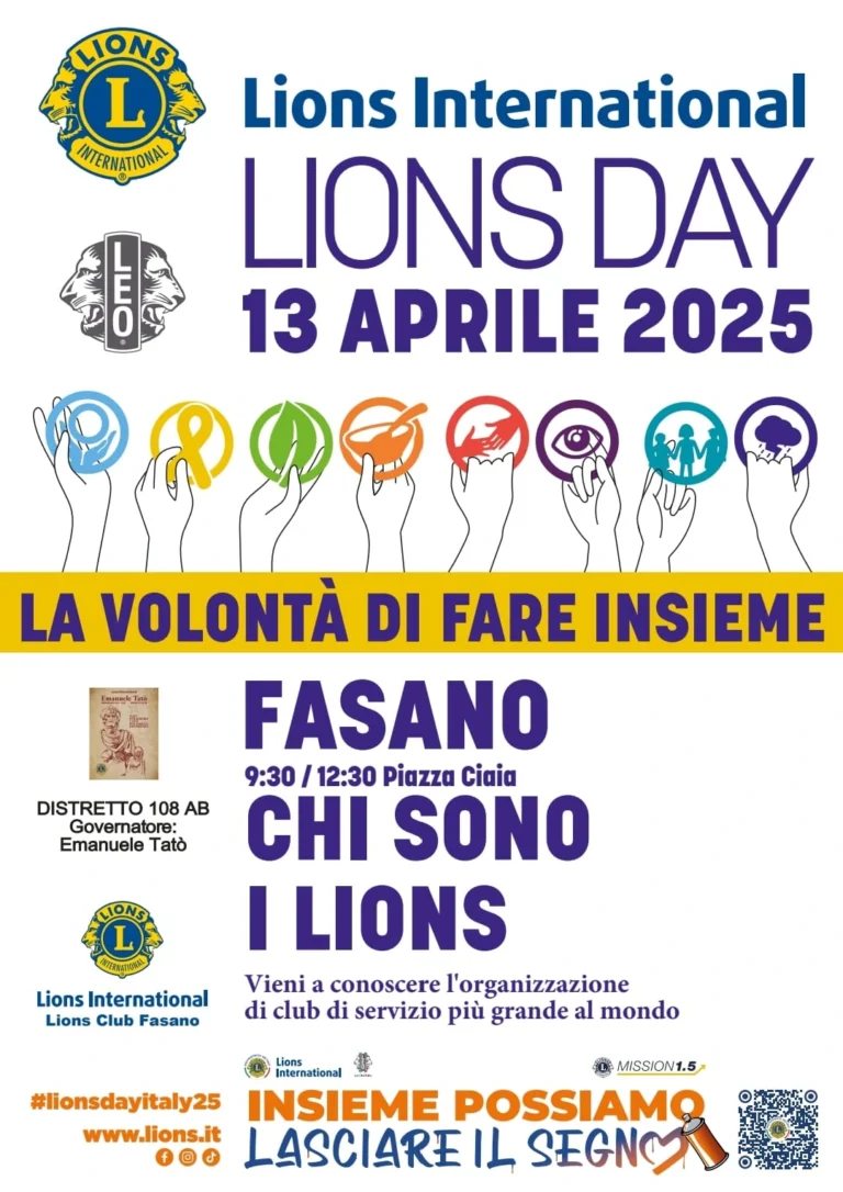 Il Lions Club Fasano ed il Leo Club Fasano in Piazza Ciaia per il “Lions Day” - Osservatorio Fasano