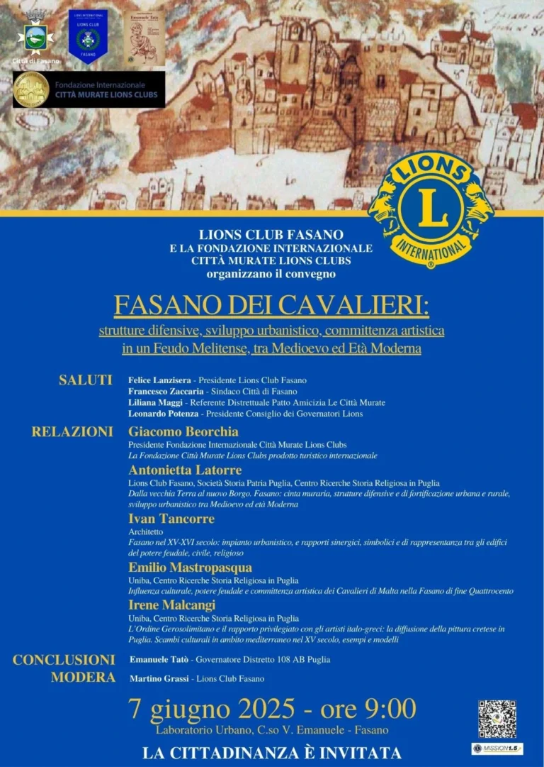 Il Lions Club Fasano promuove un convegno su “Fasano dei Cavalieri” Il Lions Club Fasano promuove un convegno su “Fasano dei Cavalieri” - Osservatorio Fasano
