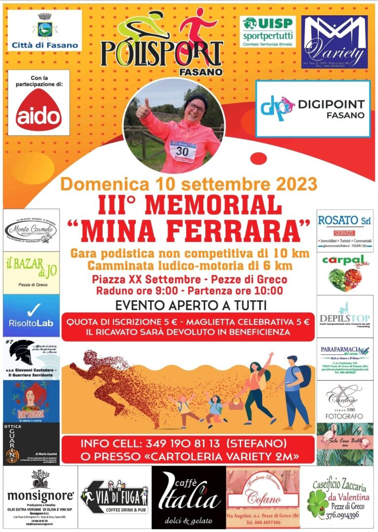 Il 10 settembre al via il III Memorial Mina Ferrara - Osservatorio Fasano