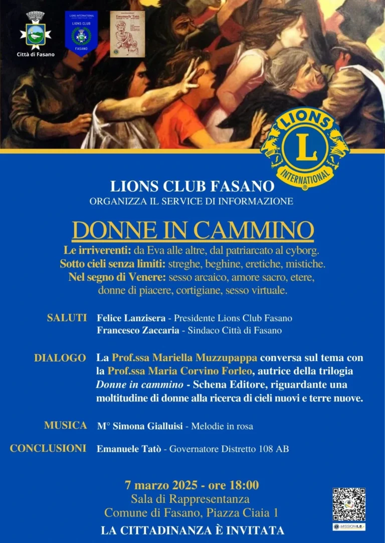Il Lions Club Fasano presenta “Donne in Cammino” Il Lions Club Fasano presenta “Donne in Cammino” - Osservatorio Fasano