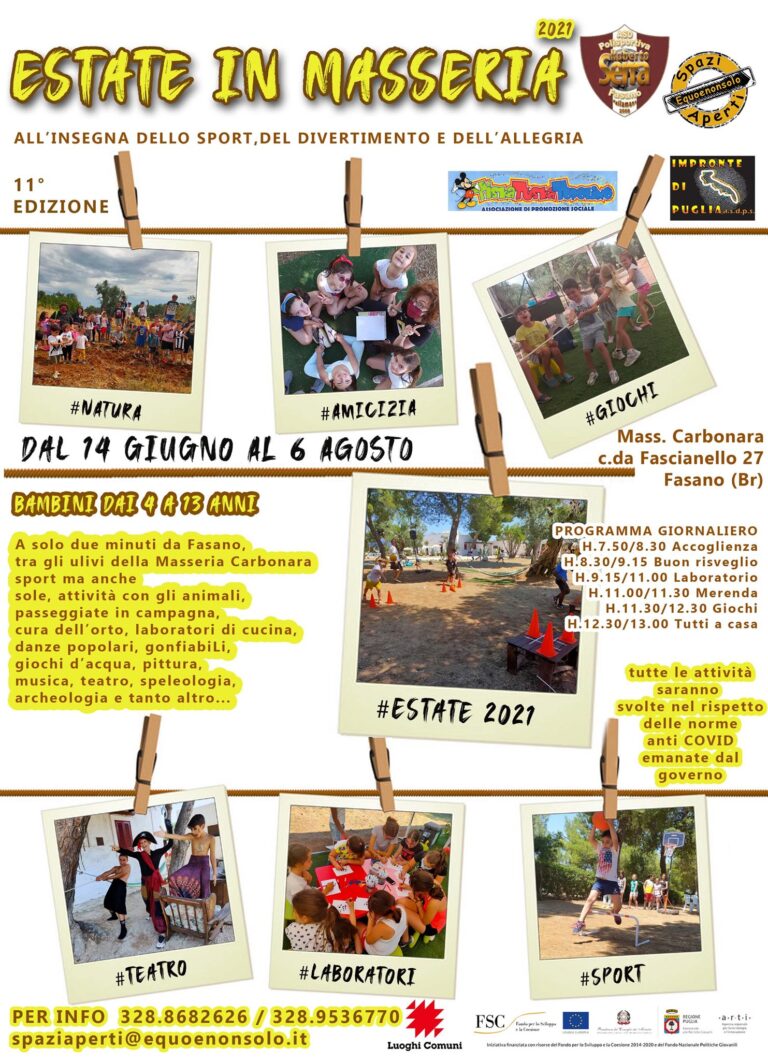 Al via l’Estate in Masseria, centro estivo per bambini da 4 a 12 anni Al via l'Estate in Masseria, centro estivo per bambini da 4 a 12 anni - Osservatorio Fasano
