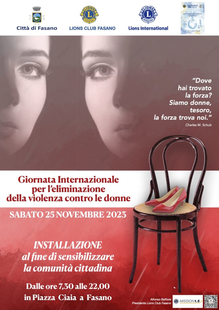 Il Lions Club Fasano per la Giornata internazionale per l’eliminazione della violenza contro le donne” - Osservatorio Fasano