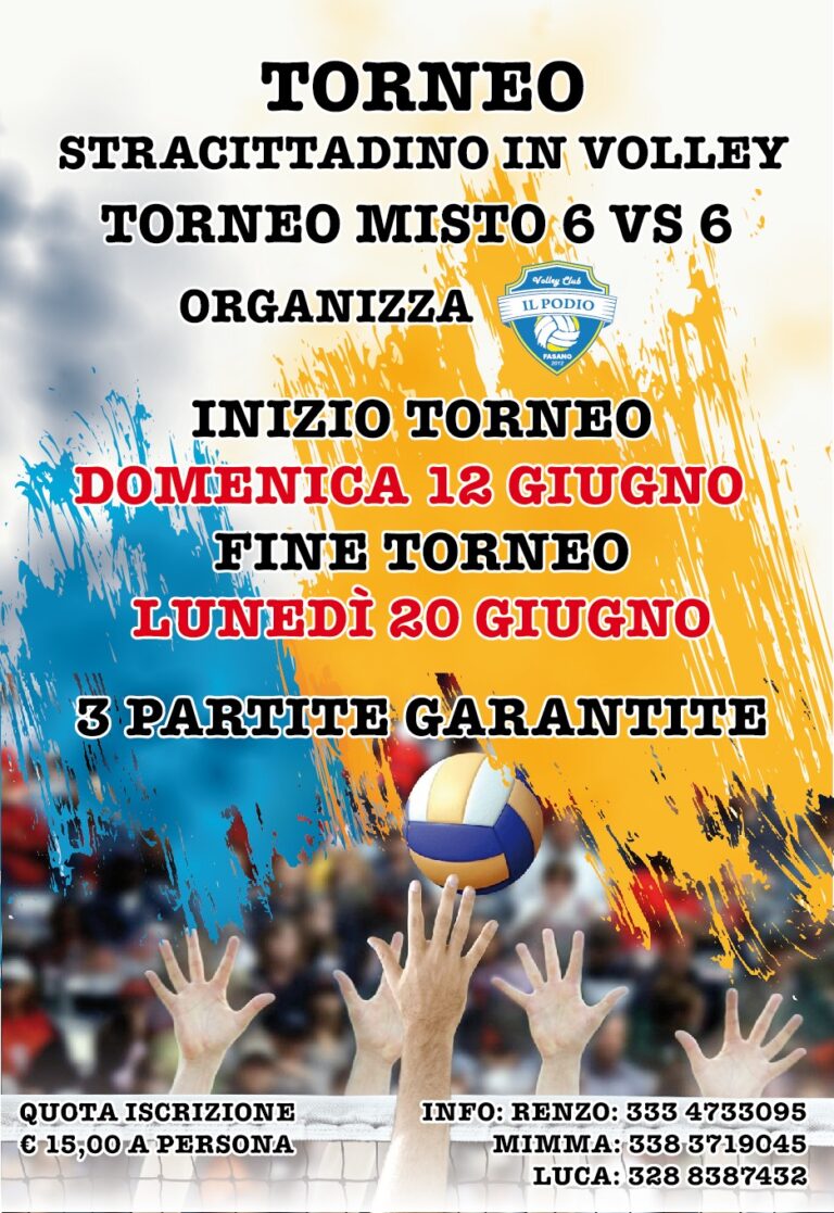 Il Volley Club il Podio Fasano organizza la 1° edizione del ‘Torneo Stracittadino in Volley’ Il Volley Club il Podio Fasano organizza la 1° edizione del 'Torneo Stracittadino in Volley' - Osservatorio Fasano